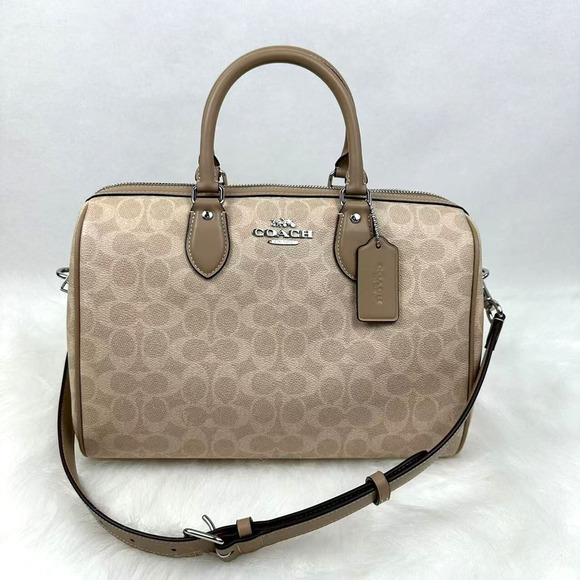 Coach Rowan Large Satchel Crossbody Bag In Signature Canvas In Sand Taupe CV959 - Picture 1 of 12